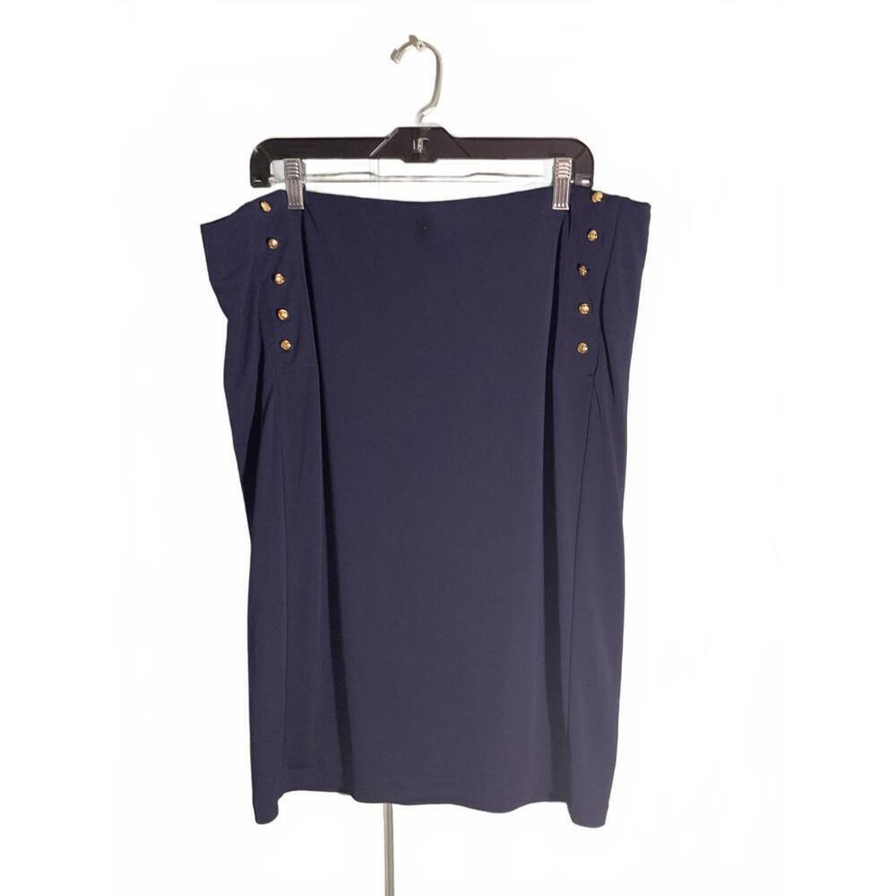 Lauren Ralph Lauren Knee Length Nautical Faux Button Navy Skirt Size XL